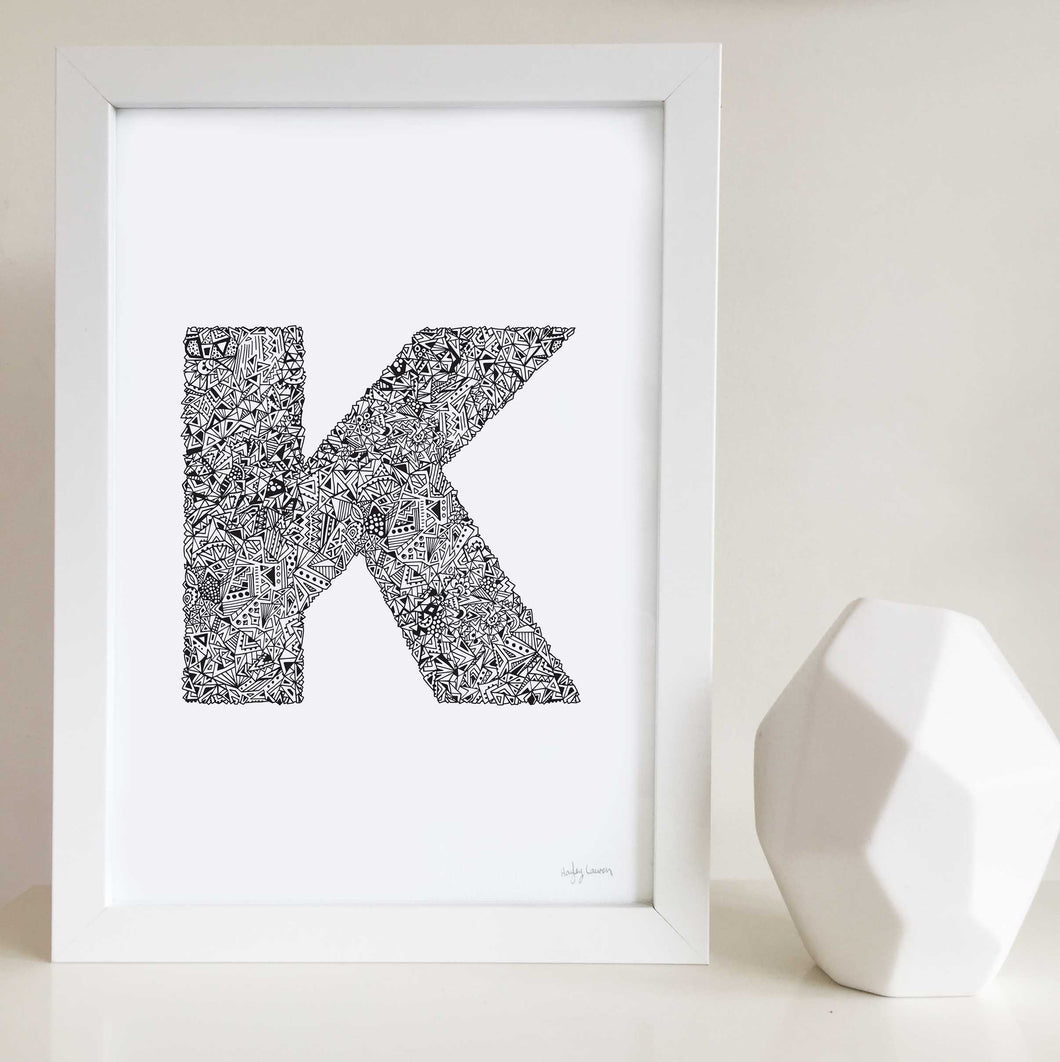 Letter K Wall art print for nursery or kids bedrooms