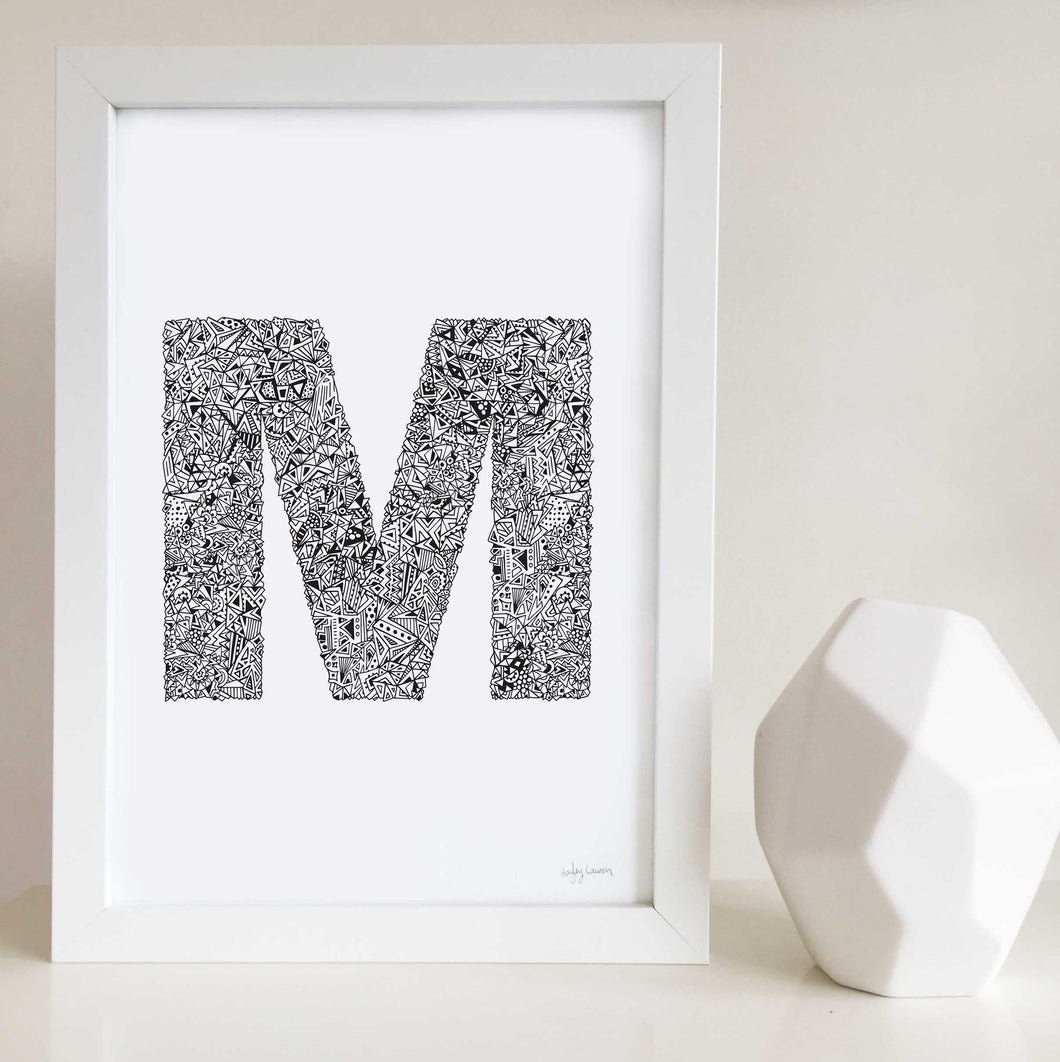 letter m artwork for kids bedrooms and nurseries drawn by Hayley Lauren Design