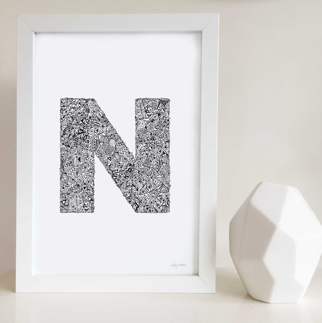 letter N Wall Art print for nursery or kids bedrooms