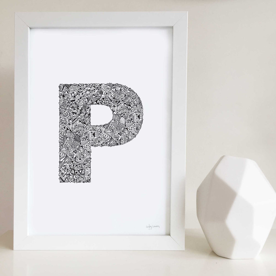 Letter P illustration by Hayley Lauren Design for nurseries or kids bedrooms
