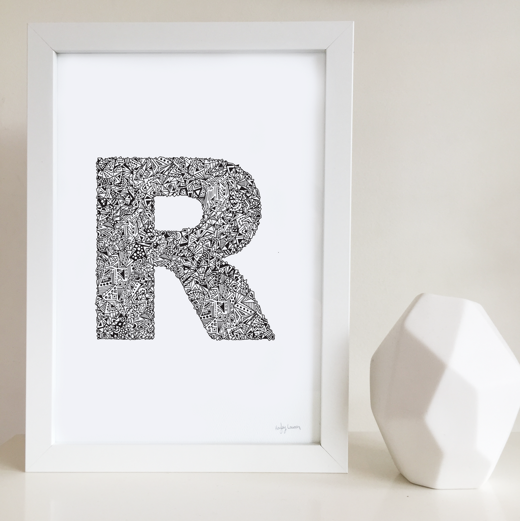 letter R illustration for nurseries or kids bedrooms by Hayley Lauren Design