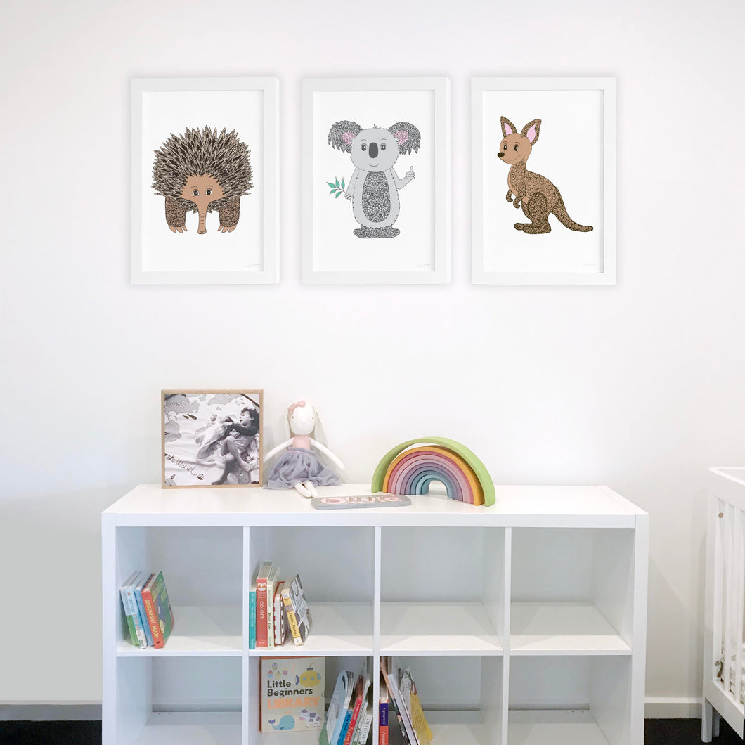 Australia animals for nursery or kids bedroom decor Illustrated by Hayley Lauren Design