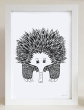 nursery or bedroom wall art of a happy echidna by hayley lauren design