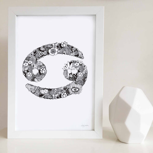 Cancer star sign art print with flowers by Hayley Lauren design 