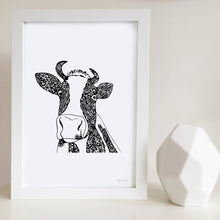 cow cute zentangle black and white artwork for baby room, toddler, kids bedroom shared unisex playroom by hayley lauren design free shipping australia wide 