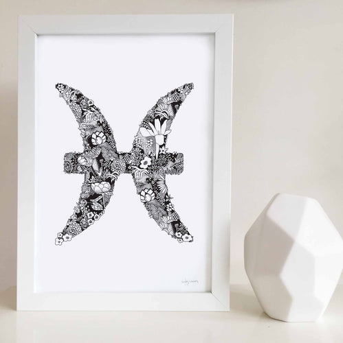 Pisces star sign art print made with flowers by Hayley Lauren design 