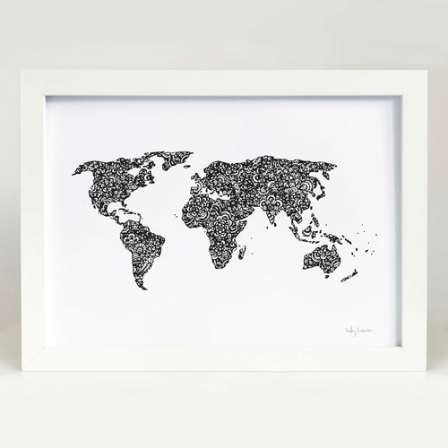 World Map in black Art Print